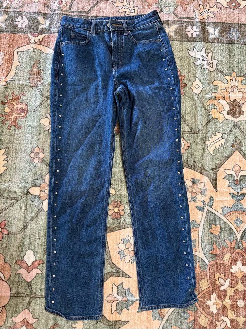 Studded Dark Blue Women’s Jeans Straight Leg